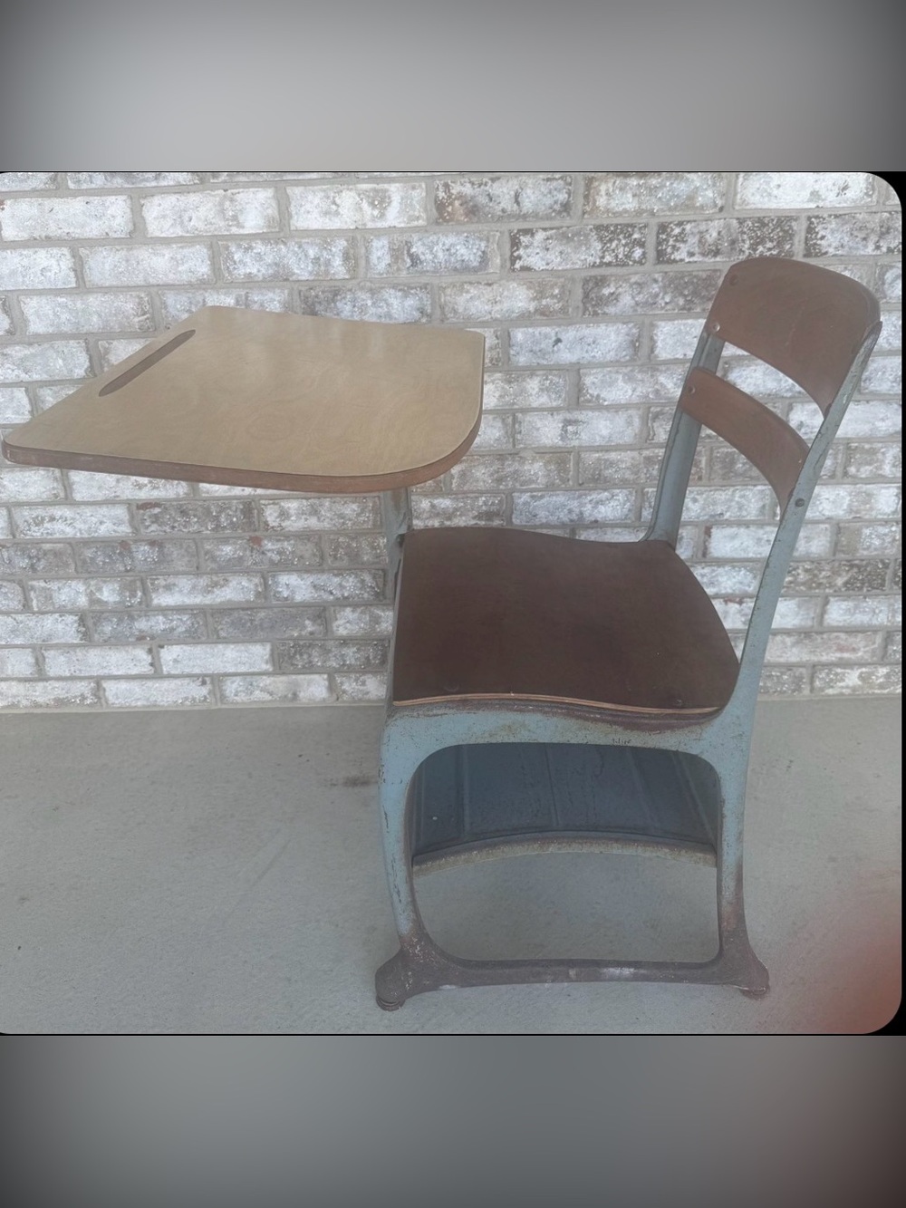 Antique Light Blue and Brown School Desk Chair